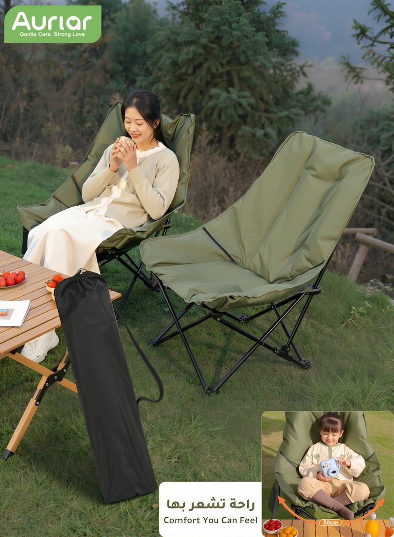 Aurlar Foldable Camping Chair Thick Padded Multi-Function Outdoor Chair with Carry Bag, Comfortable Breathable Fabric Beach Chair Supports Up to 150kg for Desert Trips Camping Fishing and Family Gatherings - Image 1